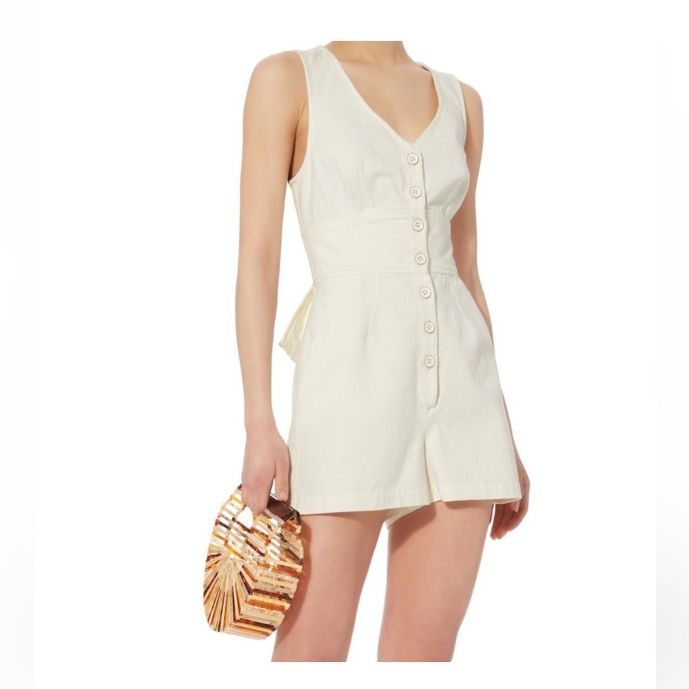 Intermix Off White Romper Sleeveless Back Tie Cutout Size 4 100% Cotton v neck
